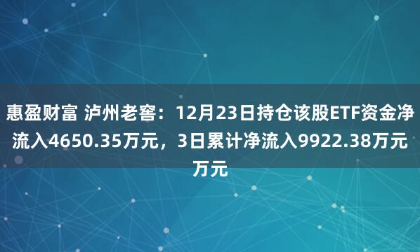 惠盈财富 泸州老窖：12月23日持仓该股ETF资金净流入4650.35万元，3日累计净流入9922.38万元