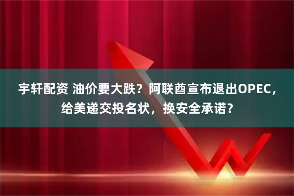 宇轩配资 油价要大跌？阿联酋宣布退出OPEC，给美递交投名状，换安全承诺？